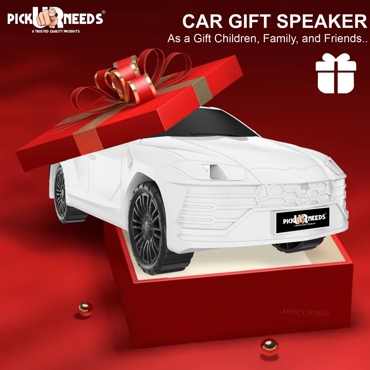 Pick Ur Needs Rechargeable Car-Shaped Speaker – RGB LED Light, USB/FM/SD Card, Type-C, 1200mAh